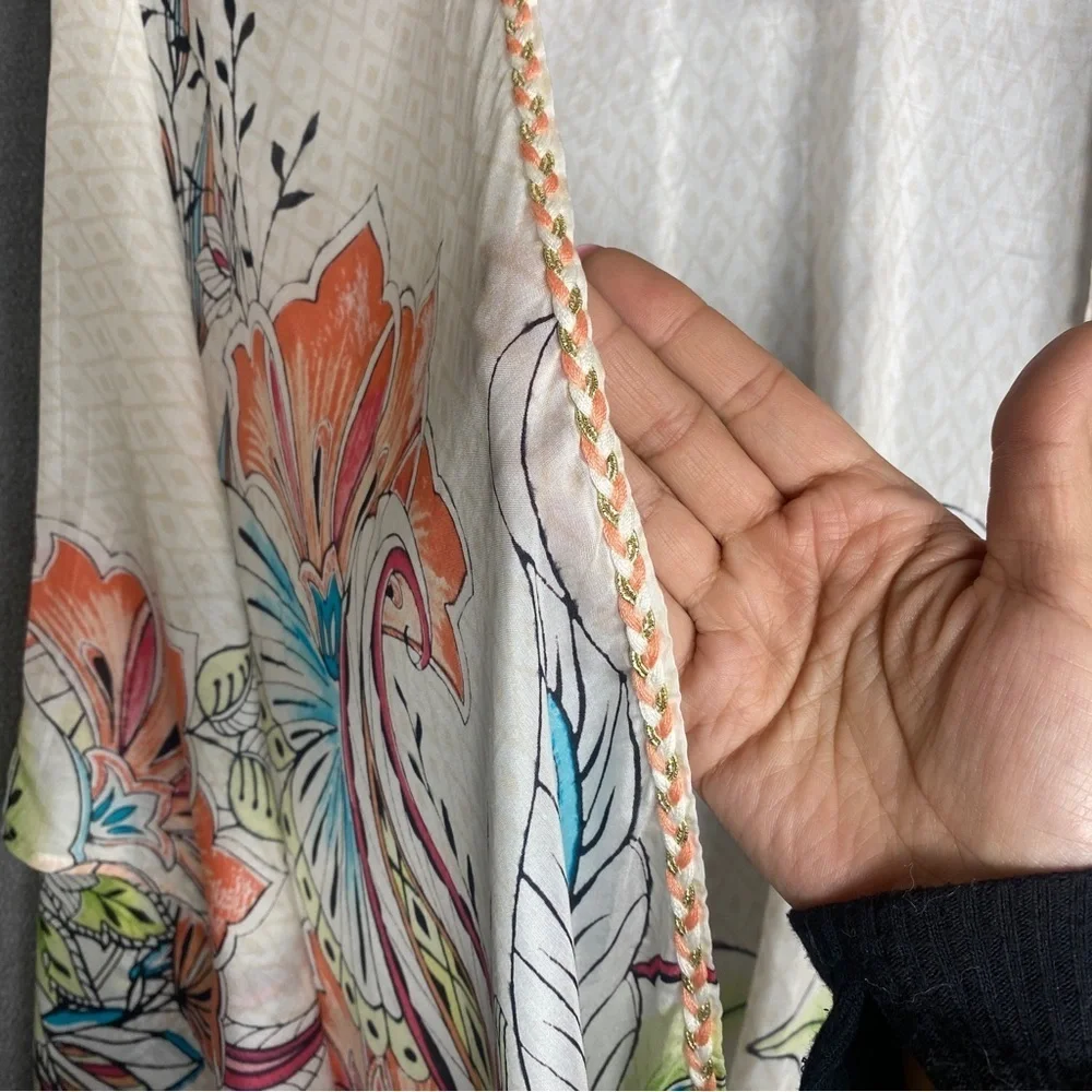 Chico's Floral Kimono With Vibrant Accents In Silk And Modal One Size